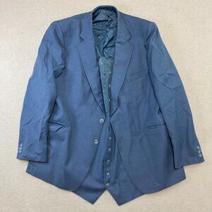 London Fog Blazer Jacket With Vest Mens R 48 Baby Blue Overcoat 100% Virgin Wool